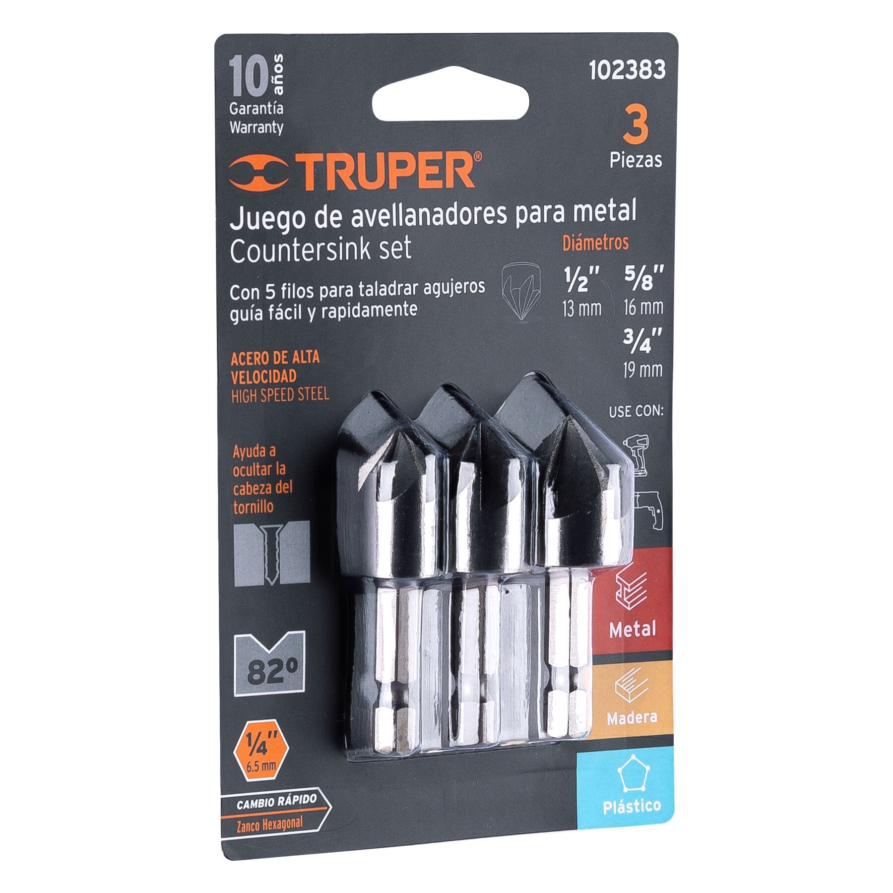 Truper Countersink Bit Set HSS 3 pce 13 16 19mm