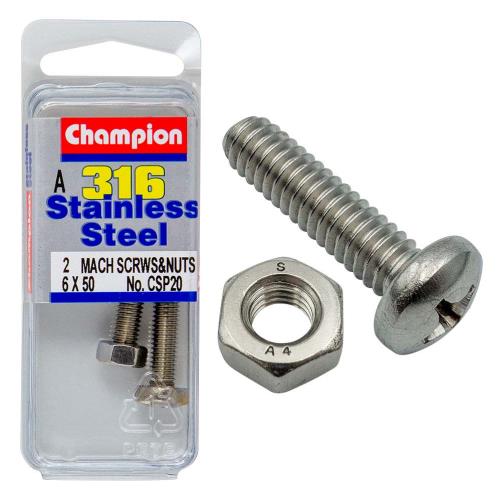 Champion 316/A4 Machine Set Screw & Nut - Pan 6 X 50 A