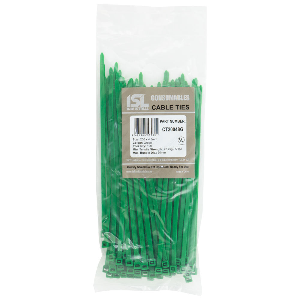 Isl 100 X 2.5mm Nylon Cable Tie - Green - 100Pk