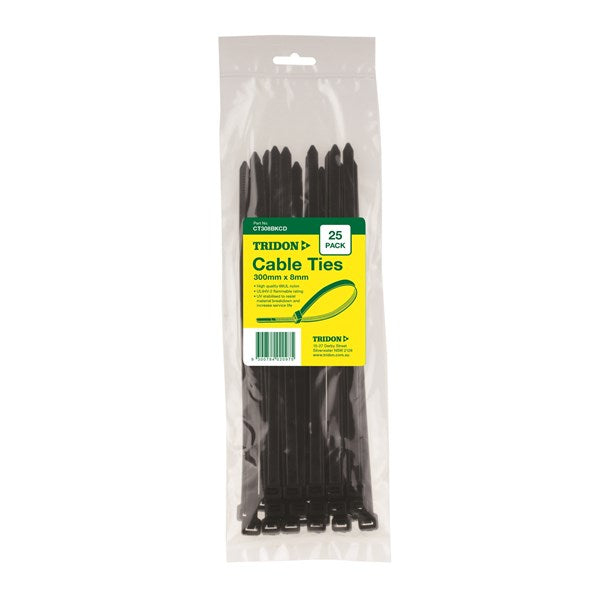 Cable Tie Black 300X8mm Pkt 25