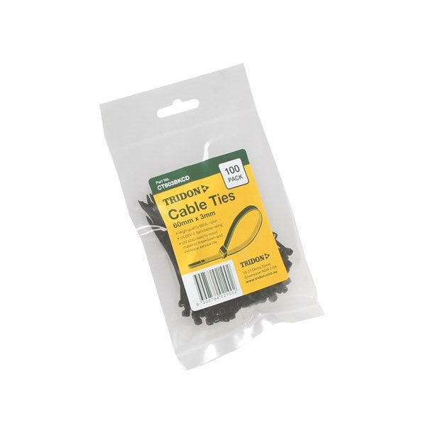 Cable Tie Black 60 X 3mm Pkt 100