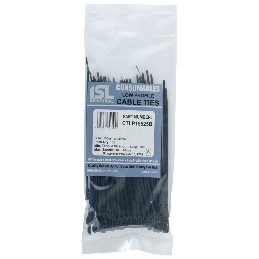 Isl 155X2.5mm Low Profile Cable Tie - Uv Blk - 100Pk