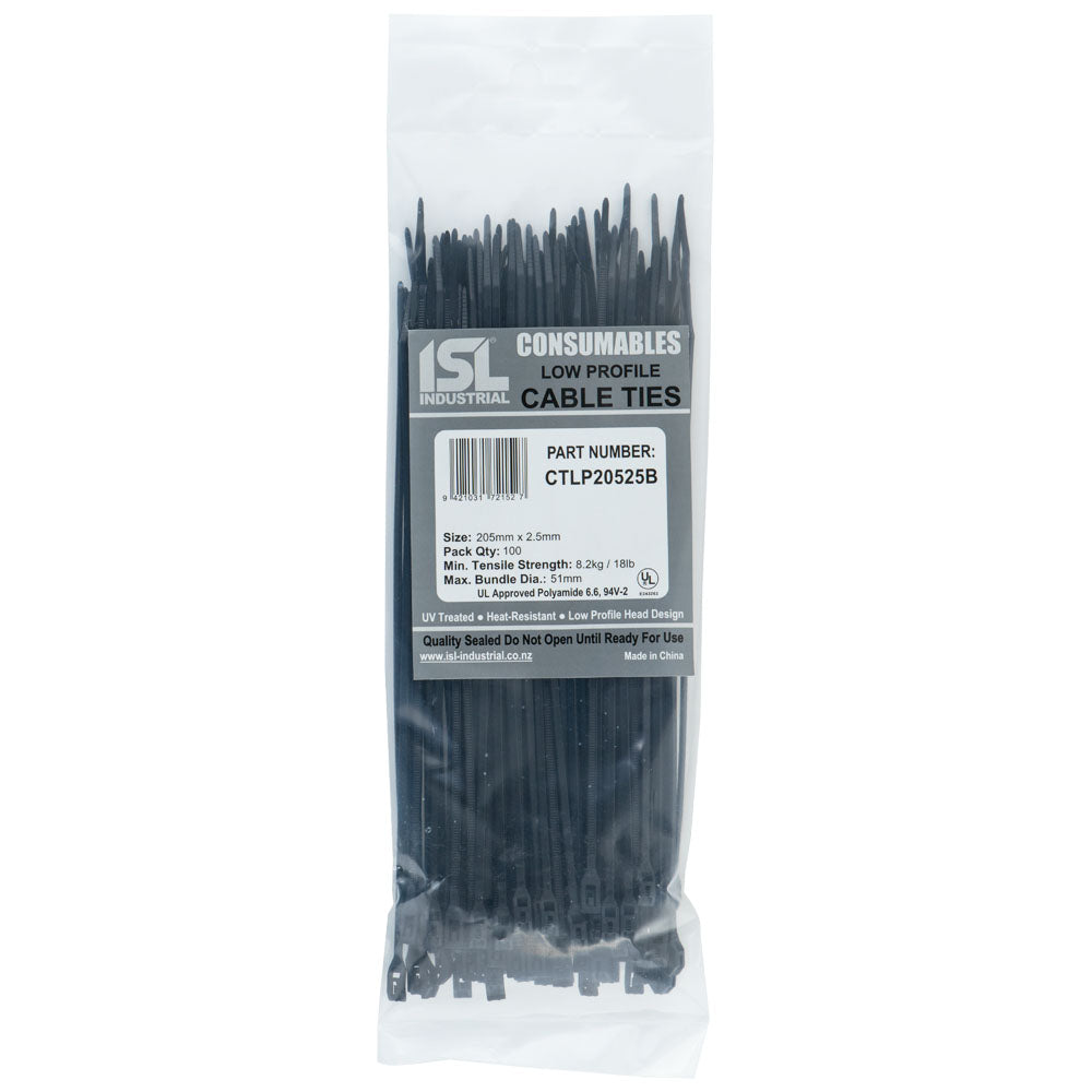 Isl 205X2.5mm Low Profile Cable Tie - Uv Blk - 100Pk