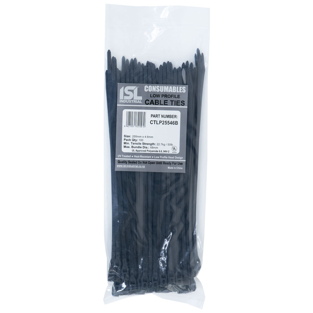 Isl 255X4.6mm Low Profile Cable Tie - Uv Blk - 100Pk