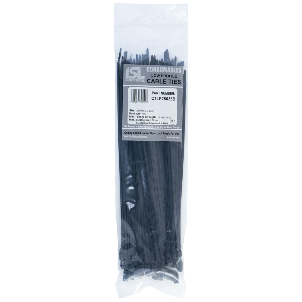 Isl 280X3.6mm Low Profile Cable Tie - Uv Blk - 100Pk