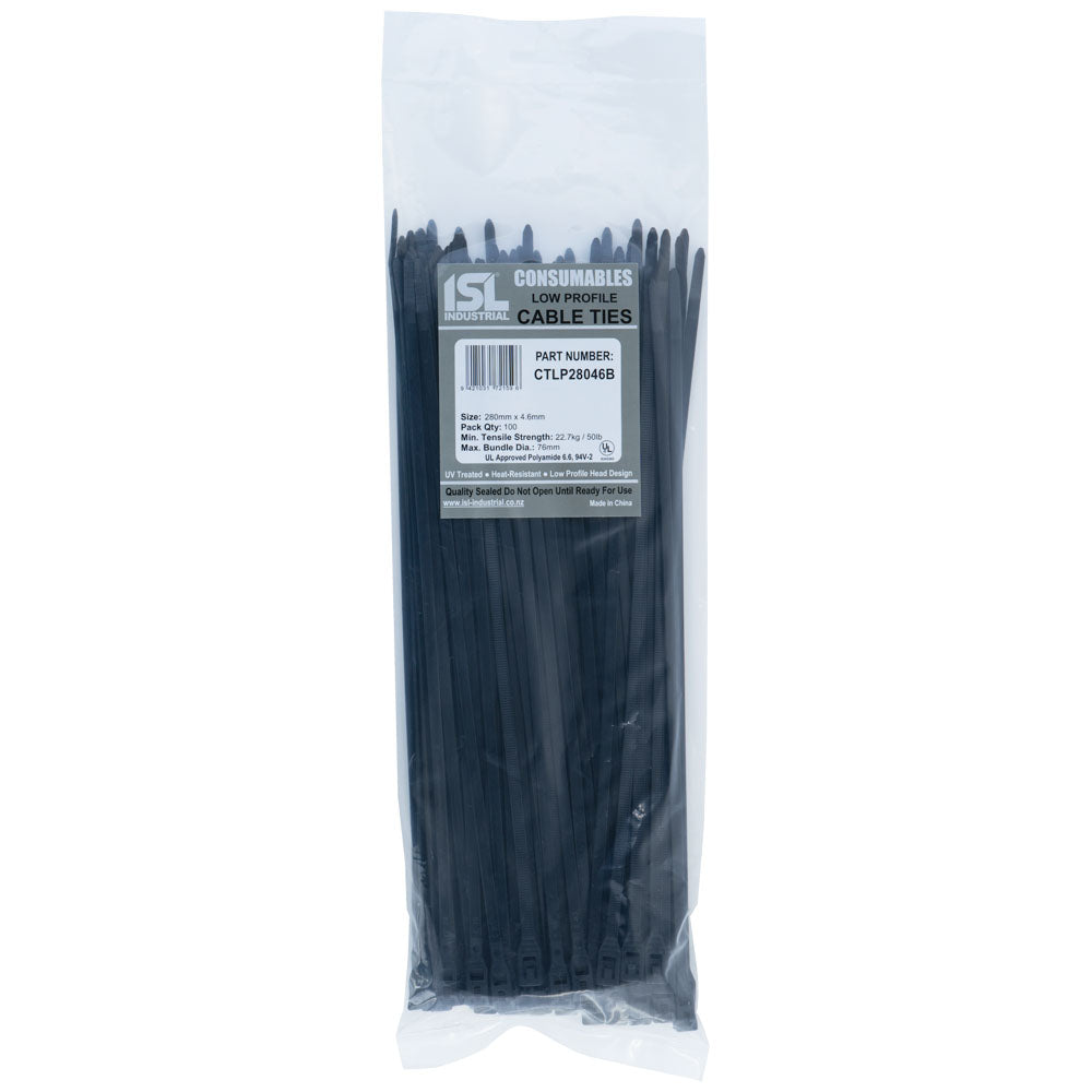 Isl 280X4.6mm Low Profile Cable Tie - Uv Blk - 100Pk