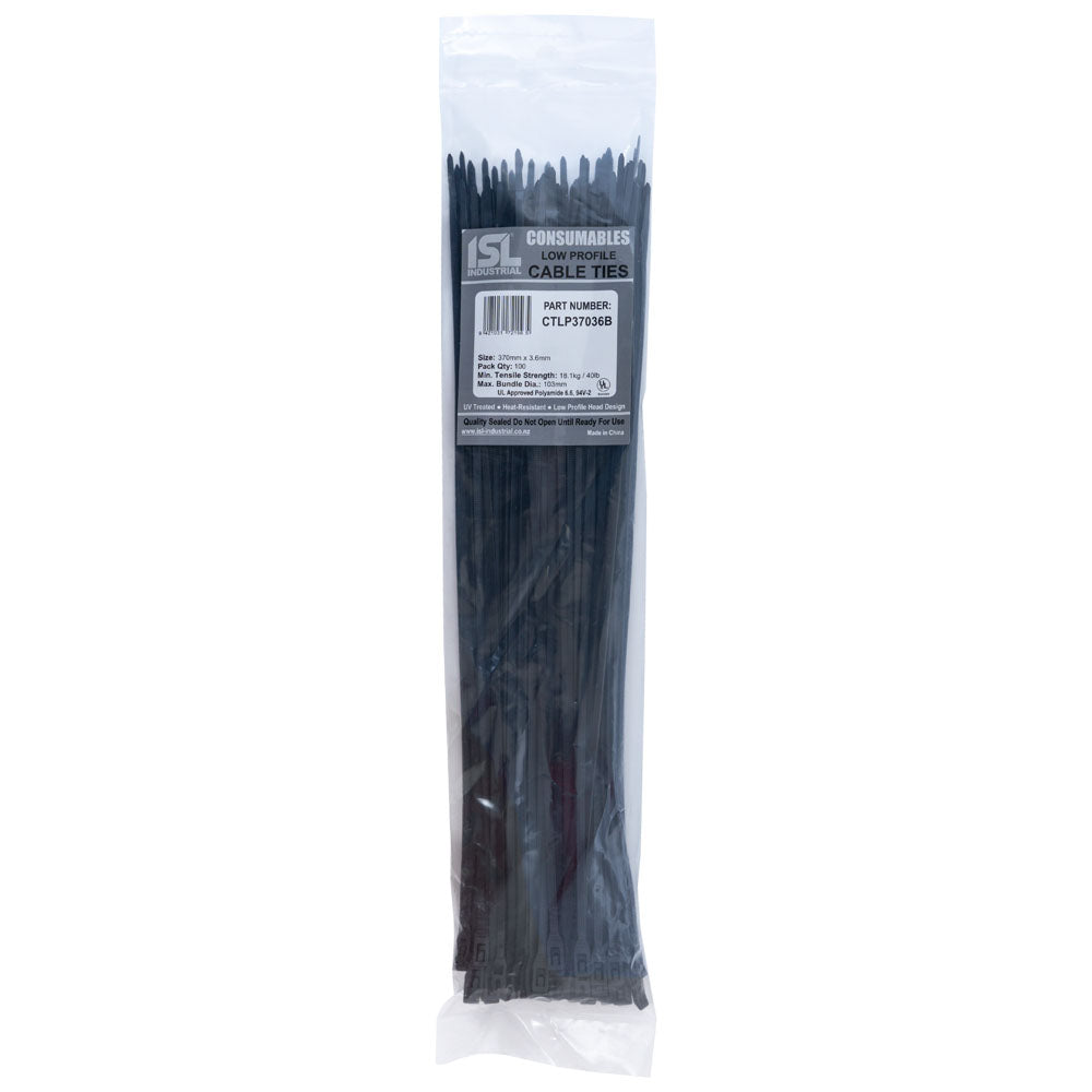 Isl 370X3.6mm Low Profile Cable Tie - Uv Blk - 100Pk