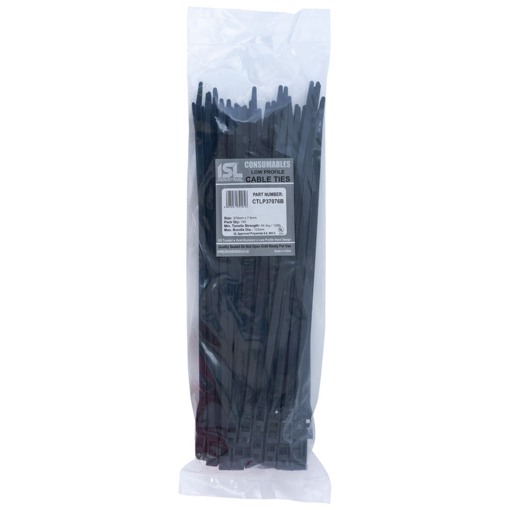 Isl 370X7.6mm Low Profile Cable Tie - Uv Blk - 100Pk