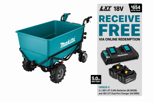 Makita 18Vx2 Lxt Powered 300Kg 4-Wheeled, Flat Bucket