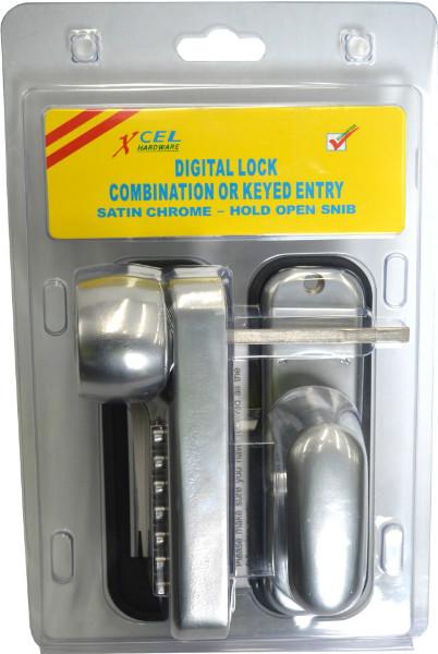 Xcel Digital Entrance Lock with Key Overide Satin Chrome