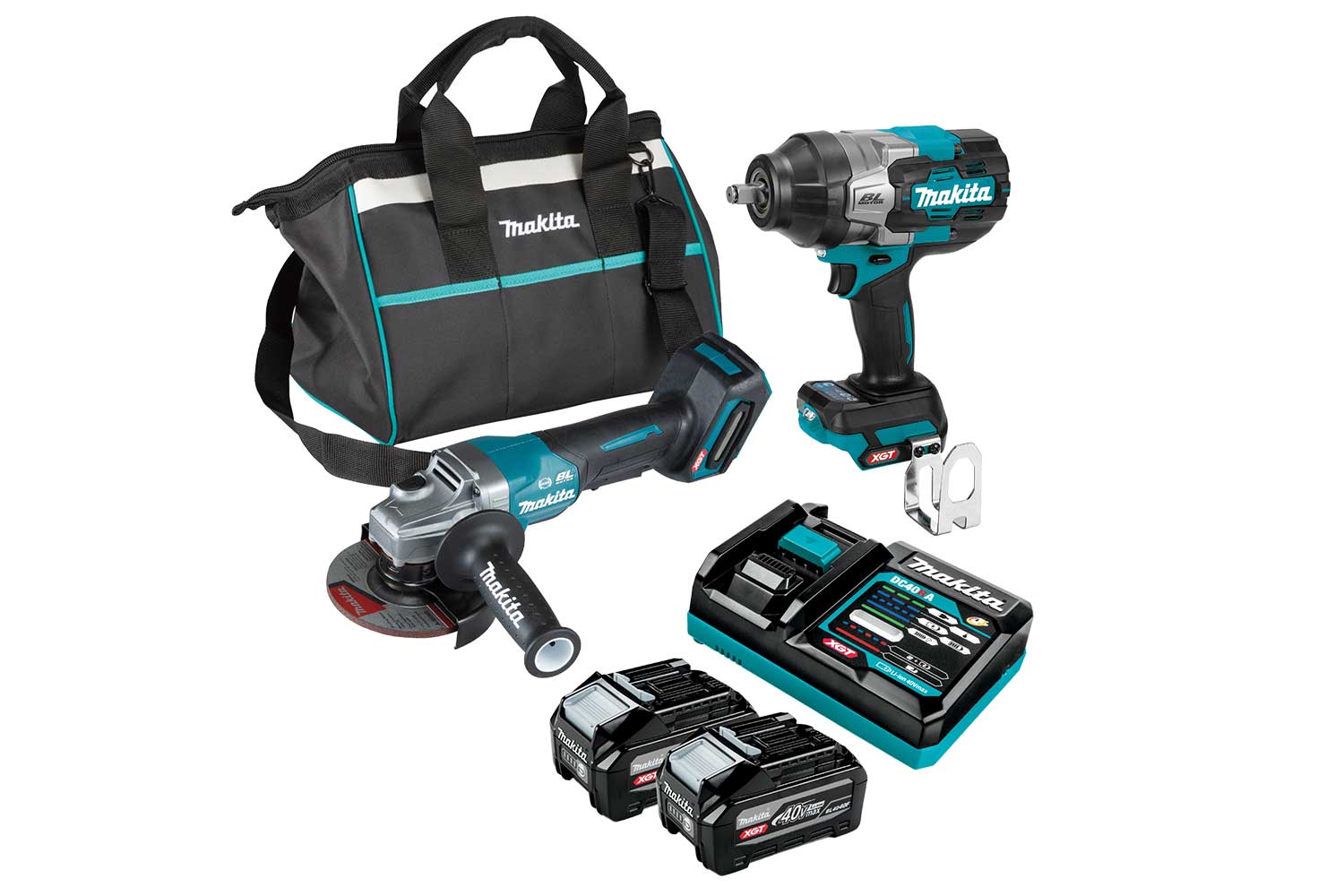 Makita 40Vmax XGT Brushless Impact Wrench and Angle Grinder Combo Kit 2x 4.0Ah