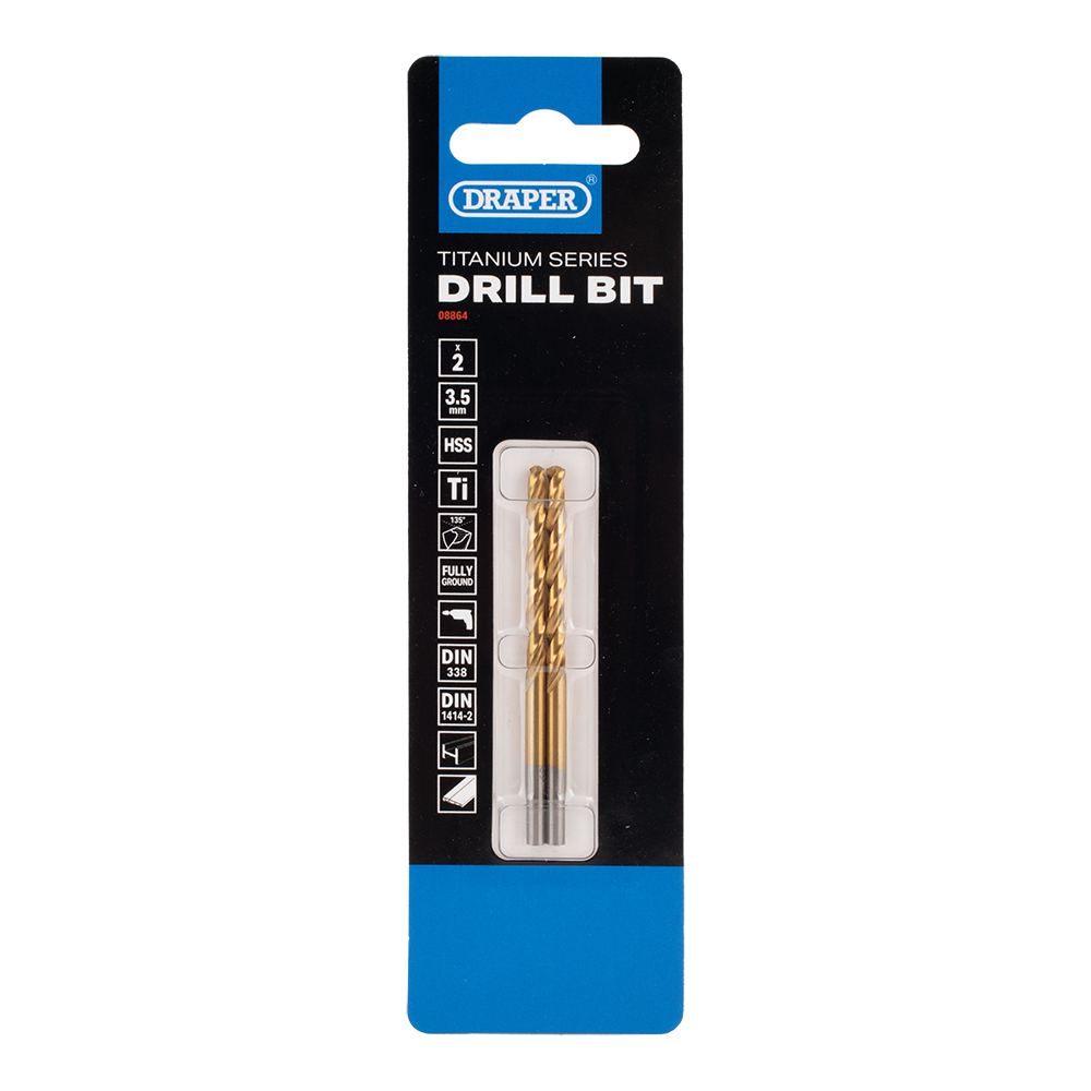 DRAPER HSS Titanium Drill Bit (2.5mm x 57mm) - 2 Pack