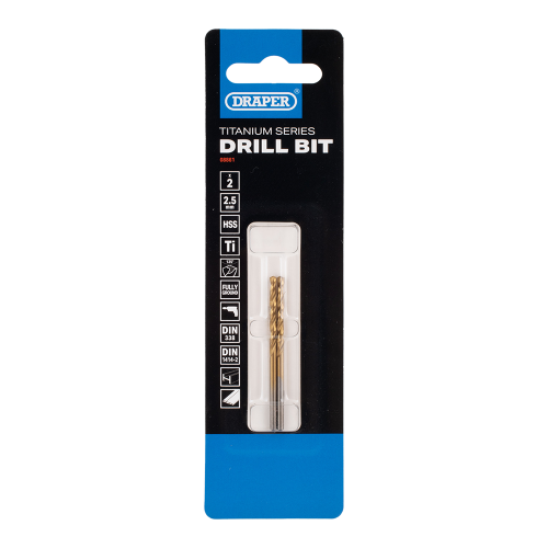DRAPER HSS Titanium Drill Bit (3.5mm x 70mm) - 2 Pack