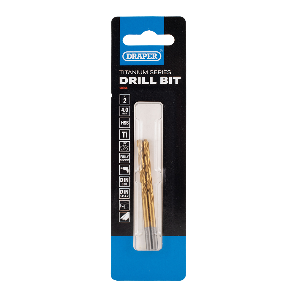 DRAPER HSS Titanium Drill Bit (4mm x 75mm) - 2 Pack