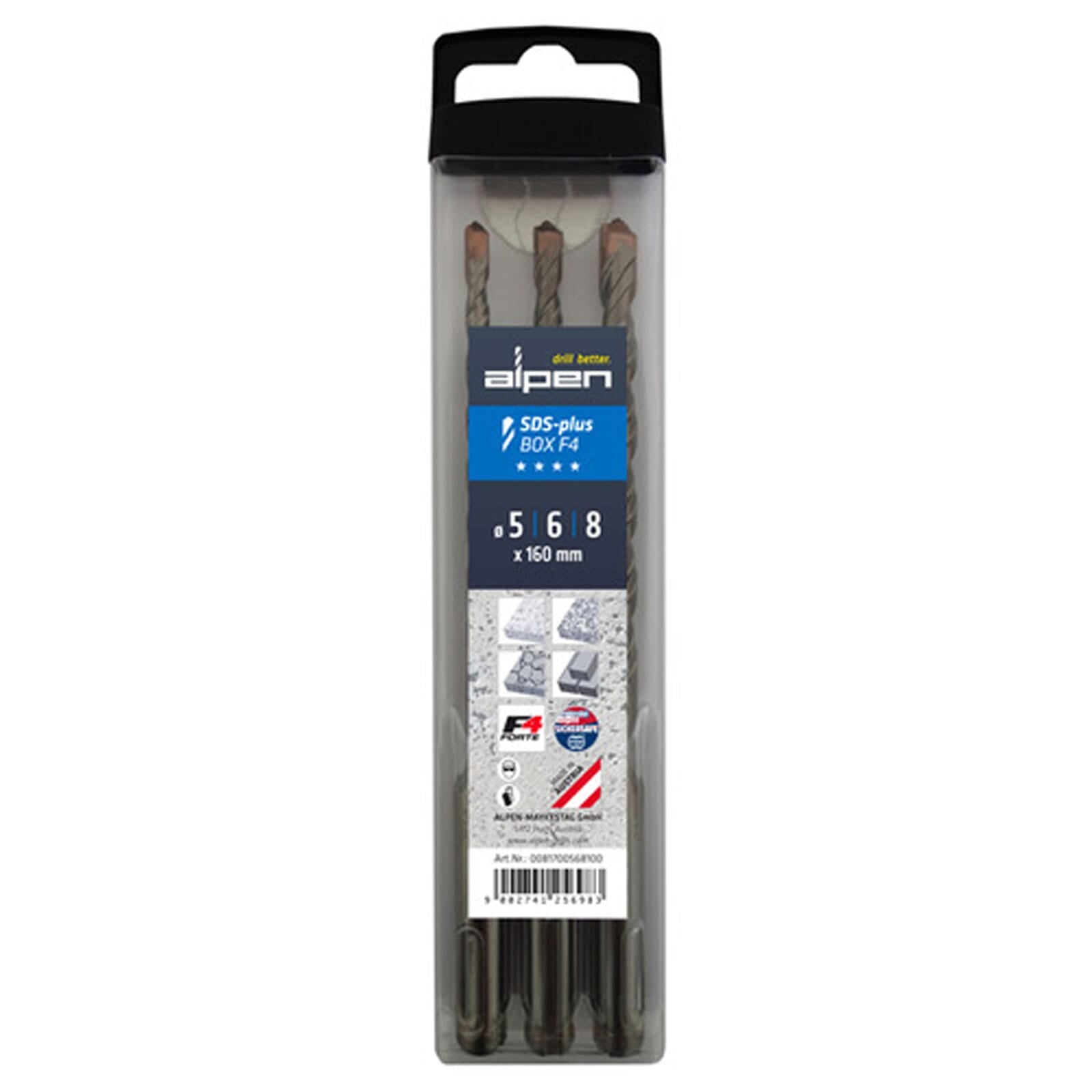 Alpen Series 817 SDS Plus 2 Flute Masonary Drill Set of 3 Ø 5, 6, 8 x 160mm