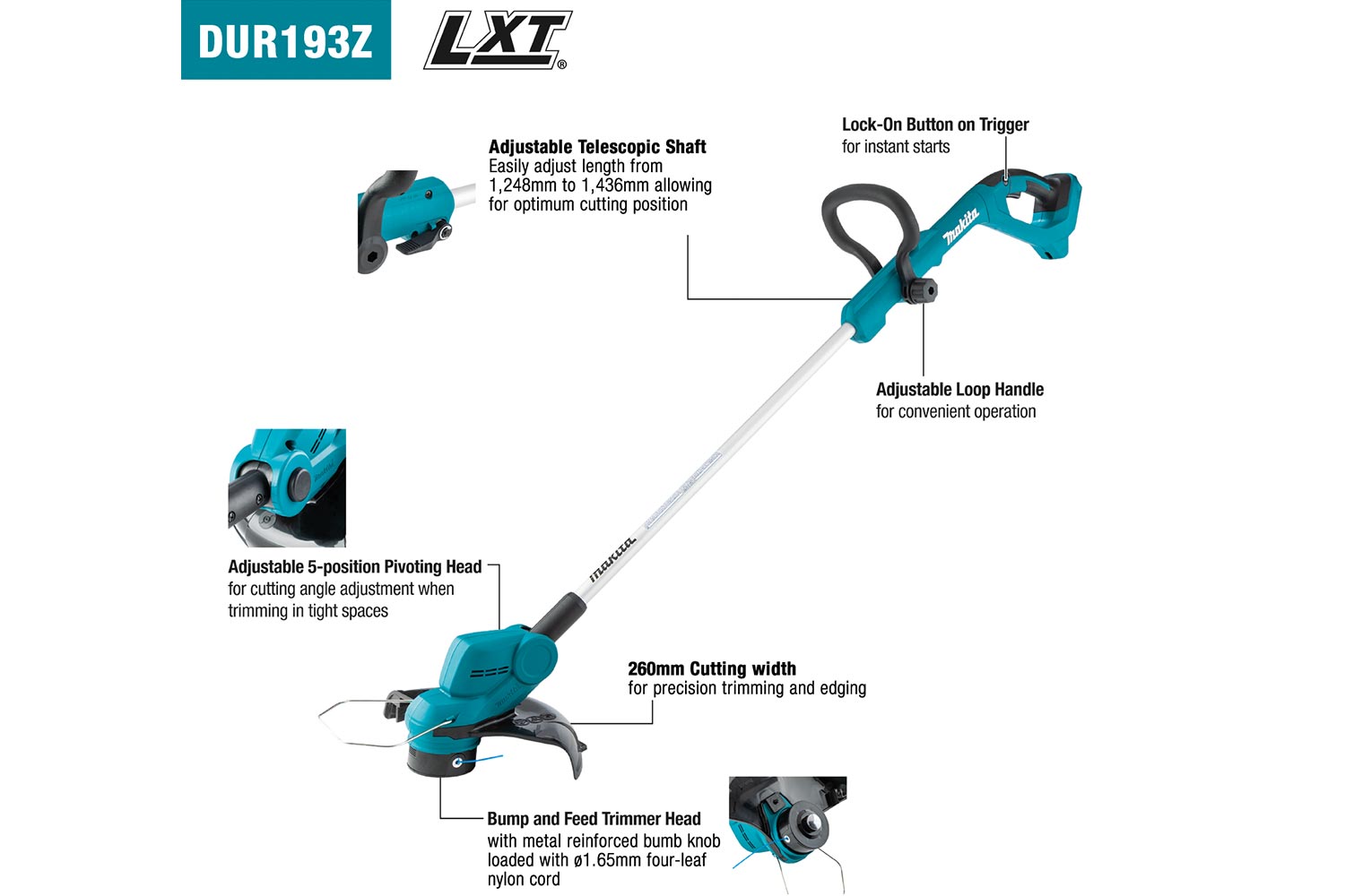 Makita Dur193 Line Trimmer Kit 1X 3Ah 1X Dc18Wc Charger