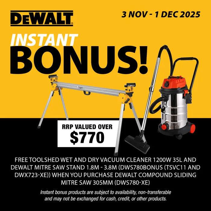 DeWalt DWS780 305mm Double Bevel Slide Compound Mitre Saw with free DWX723-XE