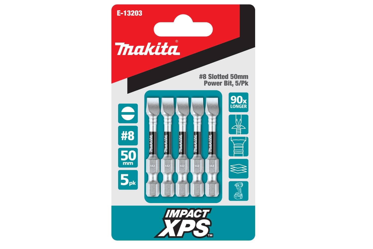 Makita Impact XPS #8 Slotted 50mm Power Bit, 5/pk