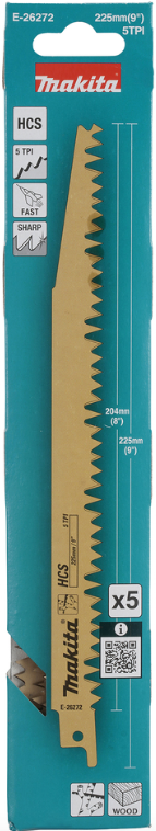Makita HCS Recip Saw Pruning Blade for Wood 225mm x 1.5mm 5T 5pk