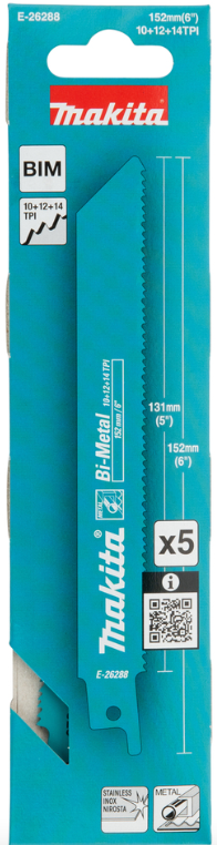 Makita Bi-Metal Recip Saw Blade for Hard Metals 152mm x 1.25mm 10+12+14T 5pk