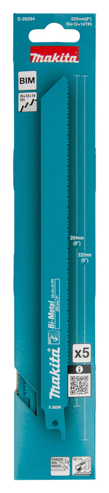 Makita Bi-Metal Recip Saw Blade for Hard Metals 225mm x 1.25mm 10+12+14T 5pk