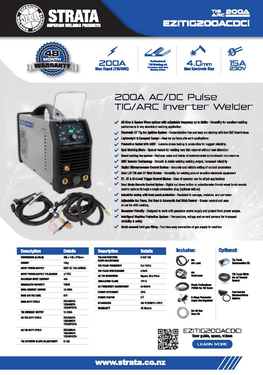 Strata 200A AC/DC Pulse TIG/ARC Inverter Welder