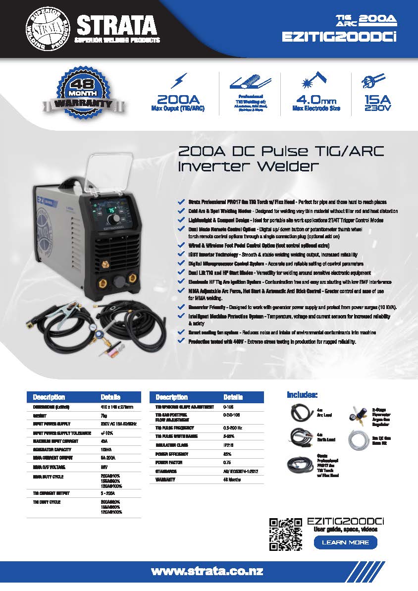 Strata 200A DC Pulse TIG/ARC Inverter Welder