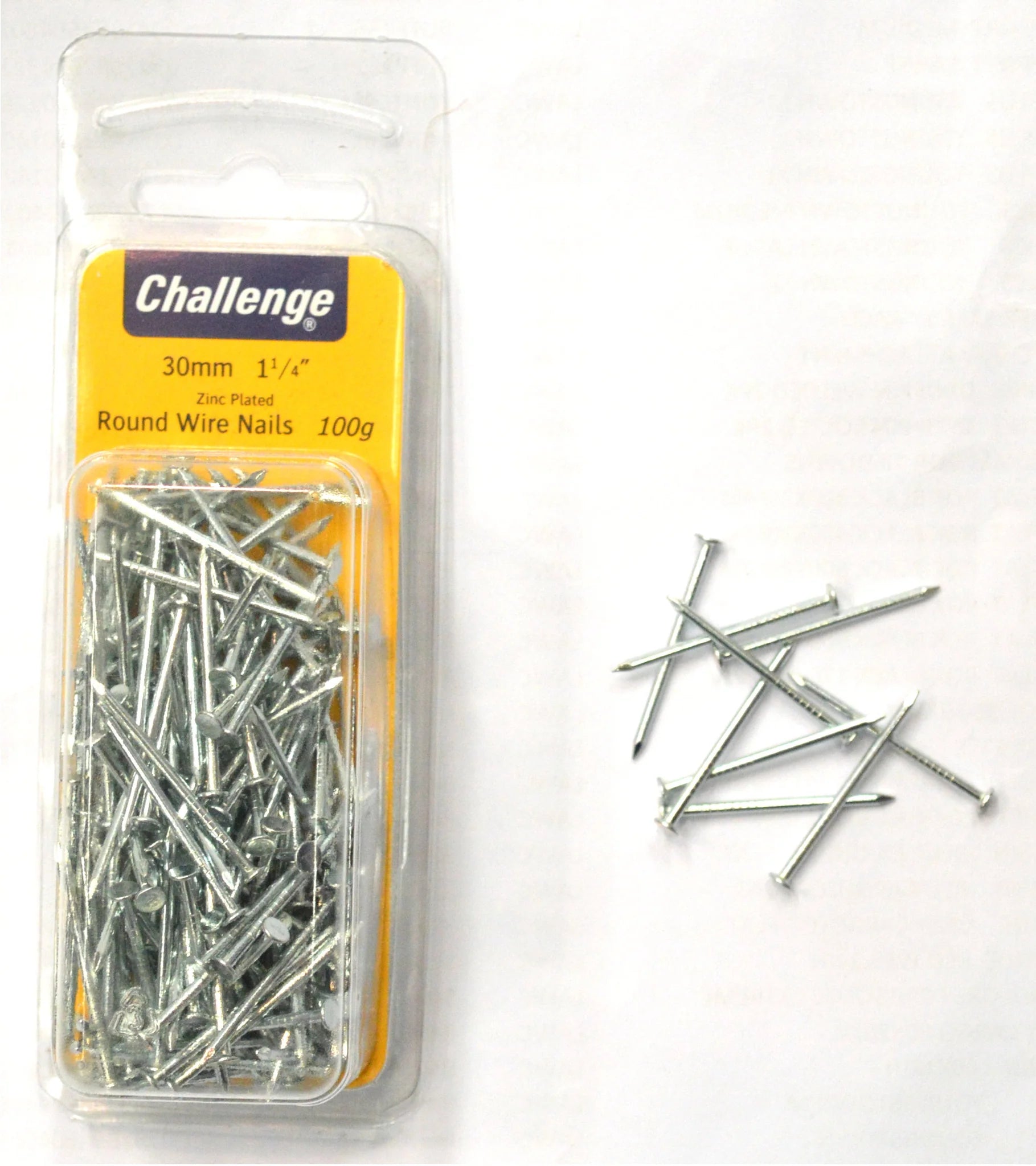 Challenge Flathead Wire Nails ZP - 100gm Blister Pack 30mm