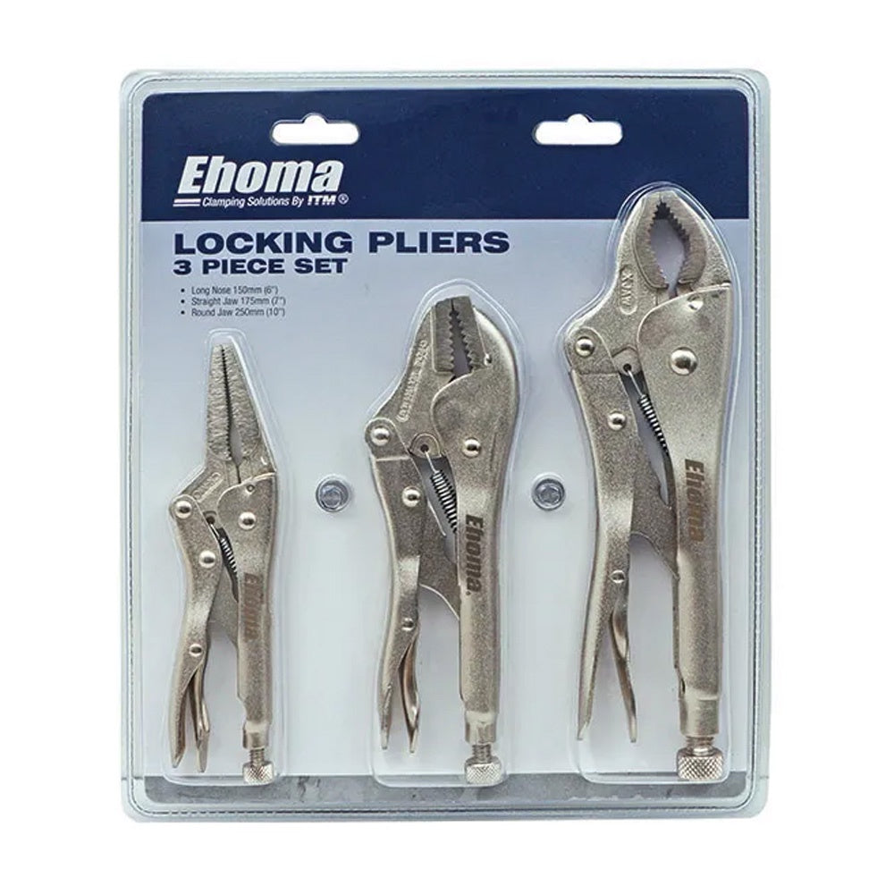 Ehoma 3pc Locking Plier Set, Round, Straight & Long Nose