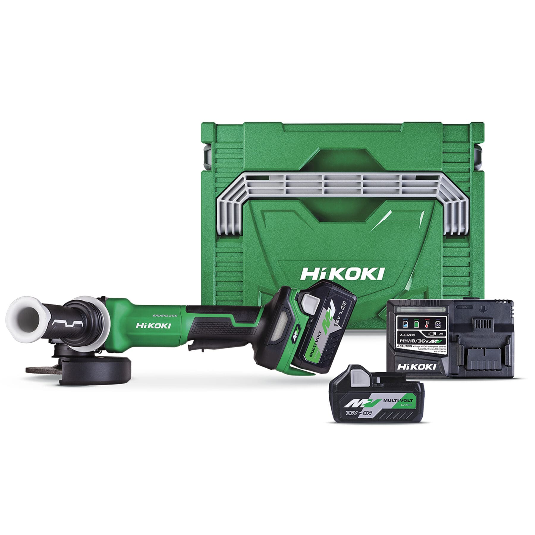 Hikoki 36V Brushless High Powered 125mm Angle Grinder T-PWR Kit 1 x BSL3640MVT, 1 x UC36YSL2