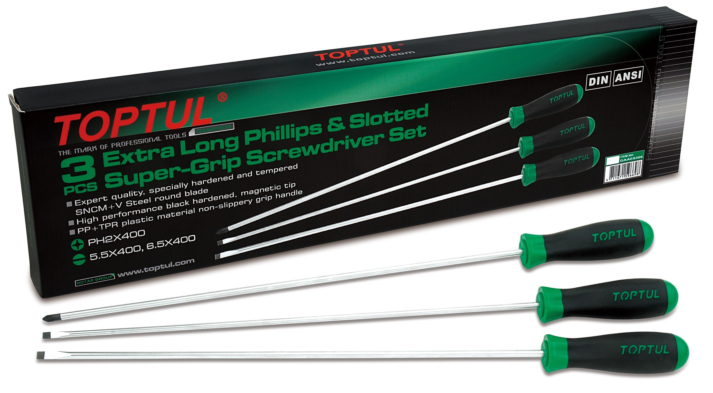 Toptul Screwdriver Set Extra Long 3pc