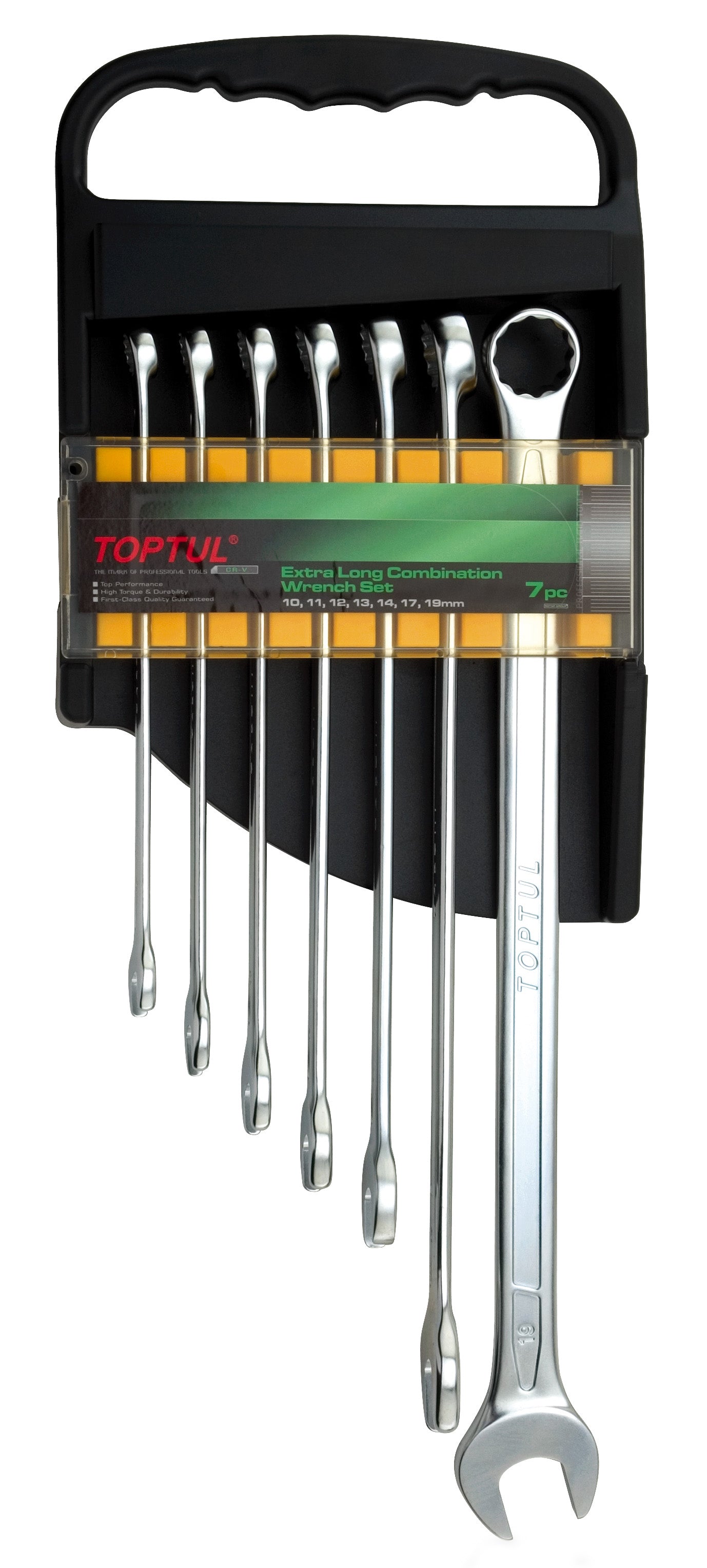 TOPTUL Extra Long Ring & Open End Spanner Set 7 Piece Metric