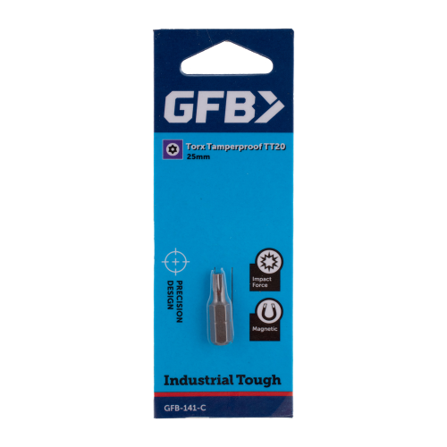 GFB tool bit packaging with blue background and white text