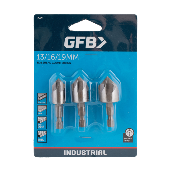 Packaging of GFB rosehead countersink bits with clear plastic window