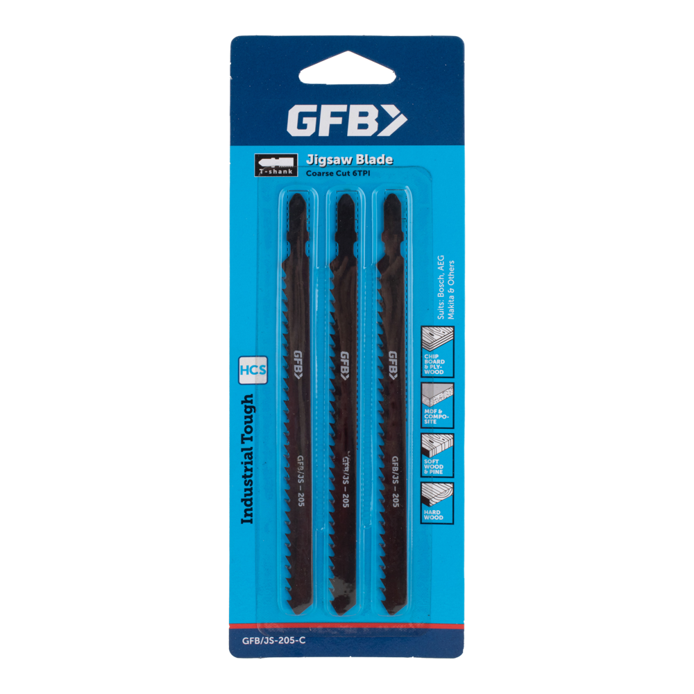 GFB HCS Jigsaw Blade Wood (150mm x 6tpi) - 3 Pack