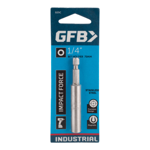 GFBX bit holder packaging with blue background and product details.