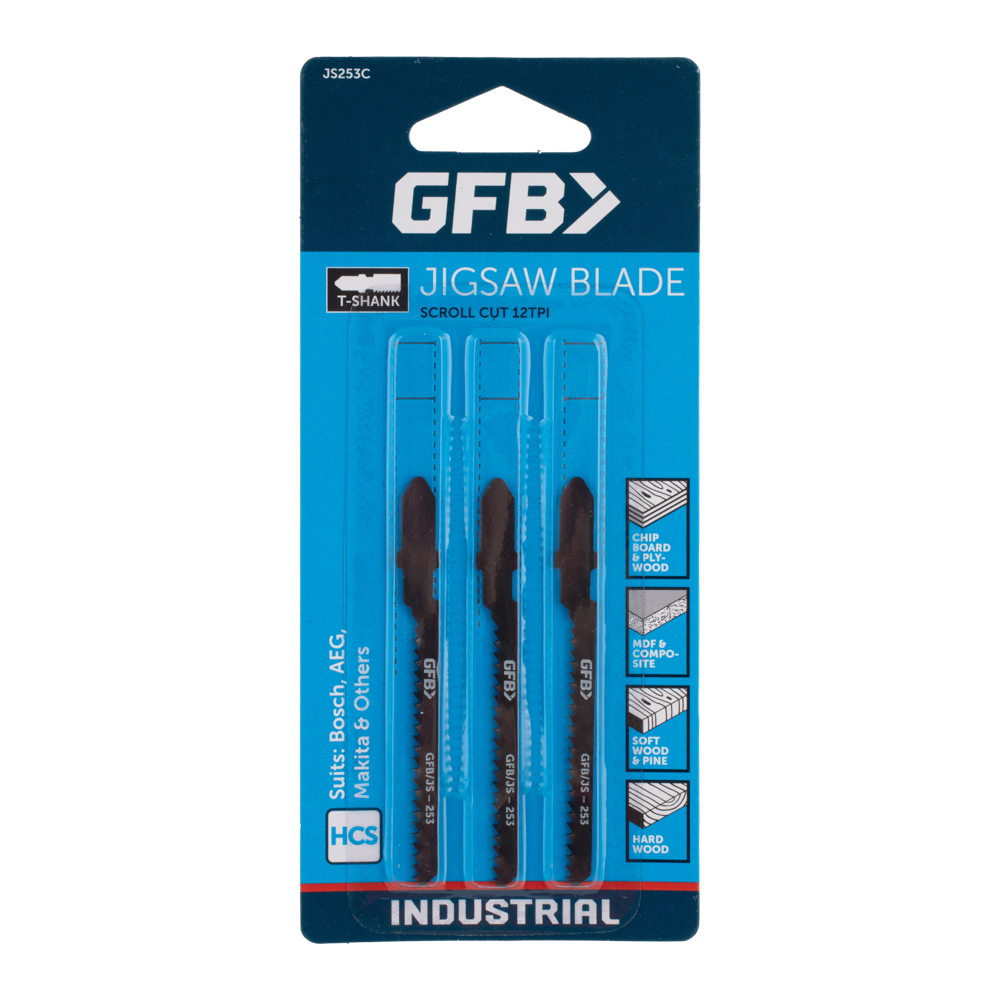 GFB HCS Jigsaw Blade Wood (75mm x 14tpi) - 3 Pack