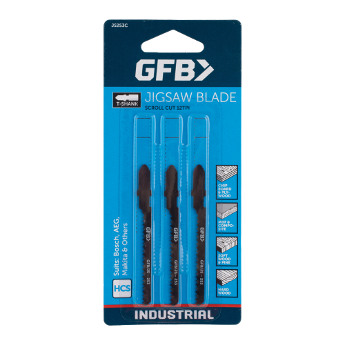 GFB jigsaw blade set packaging with blue background