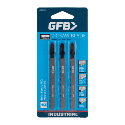 GFB jigsaw blade set in blue packaging on a white background