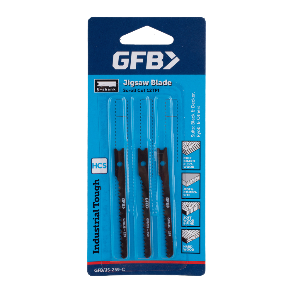GFB HCS Jigsaw Blade Wood (70mm x 14tpi) - 3 Pack