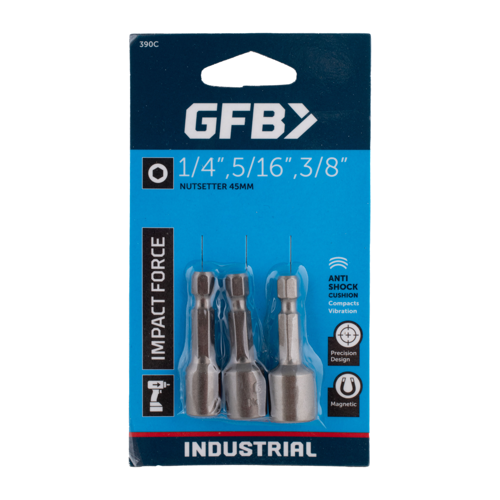 GFB 3pc Magnetic Nutsetter Set (1/4", 5/16", 3/8" x 45mm)