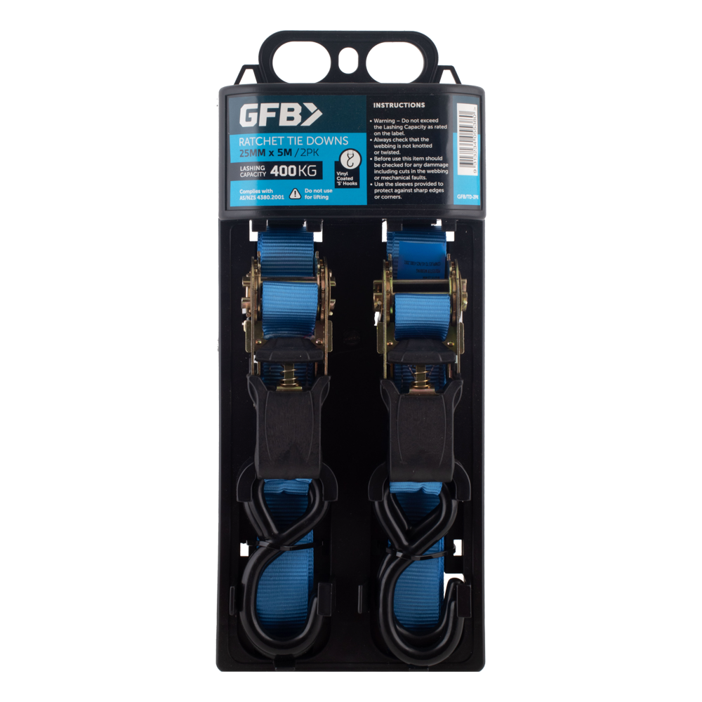 GFB Ratchet Tie Down (25mm x 5m) - 2 Pack