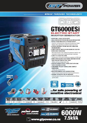 Gt Power Gt6000Esi Electric Start inverter Generator