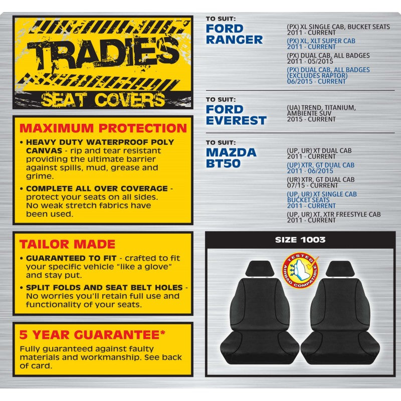 TRADIES BLACK CANVAS FRONT SEAT COVERS - FORD PY T6.2 2022-ON