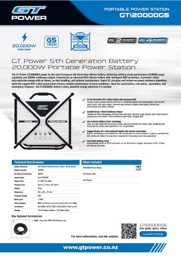 GT Power 5th Generation Battery 20,000w Portable Power Station