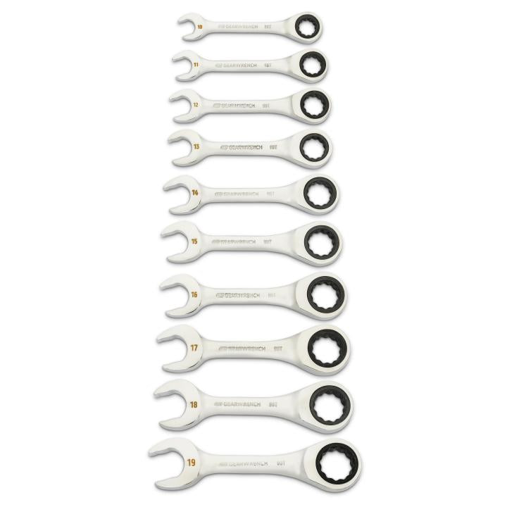 GW 10 PC 90T 12 PT METRIC STUBBY RATCHETING COMBINATION WRENCH SET