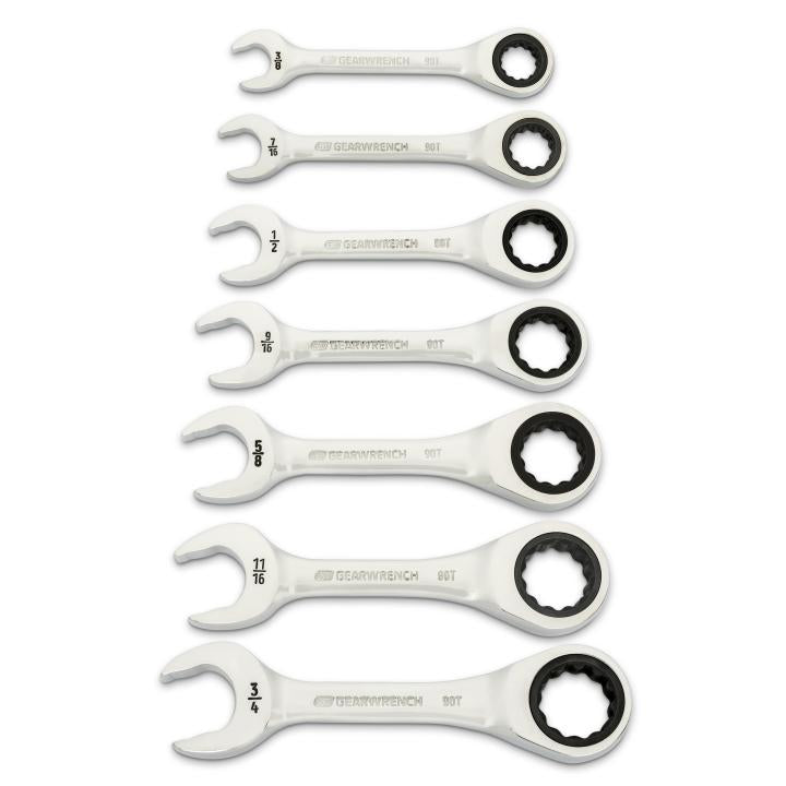 GW 7 PC 90T 12 PT SAE STUBBY RATCHETING COMBINATION WRENCH SET