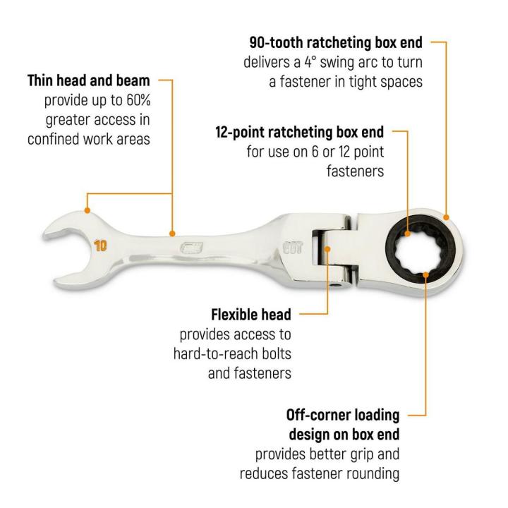GW 10 PC 90T 12 PT METRIC STUBBY FLEX RATCHETING COMBINATION WRENCH SET