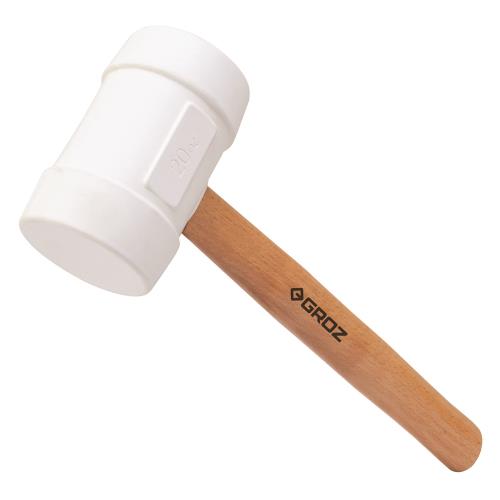 Groz Rubber Mallet 16oz-White Head- Hickory Wood Handle 14in
