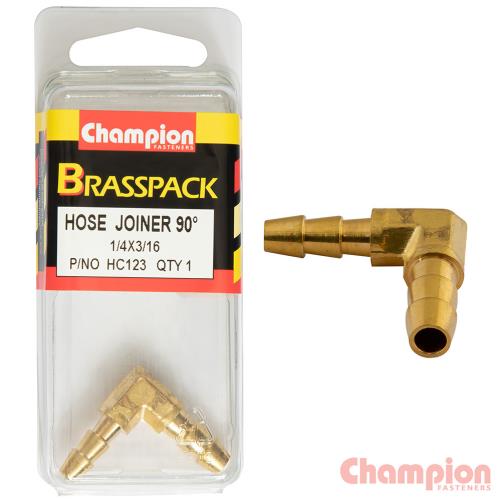 Champion Hose Joiner 90 deg Barb Elbow Reducer Brass1/4-3/16